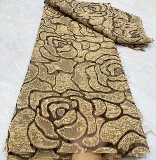 Nigerian Brocade Lace Fabric, Floral Embossed