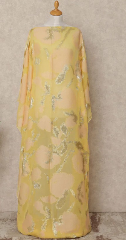 Yellow Abstract Design Premium Pure Silk Chiffon Dirac and Garbasaar Set 3.5m Dirac 2m Garbasaar Korean Origin Traditional Somali Wear - D29465